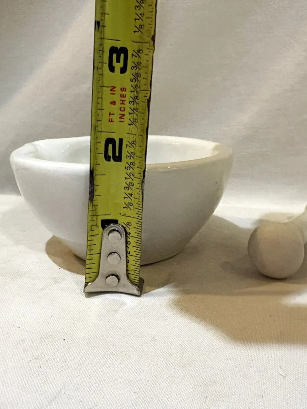 VTG White Porcelain Mortar & Pestle for Kitchen and Pharmacy Made in France